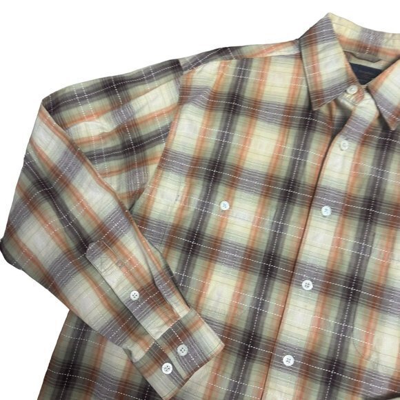 Tommy Bahama Indigo Palms Mens Size Small Tan Rust LS 100% Cotton Western Shirt - Picture 2 of 7